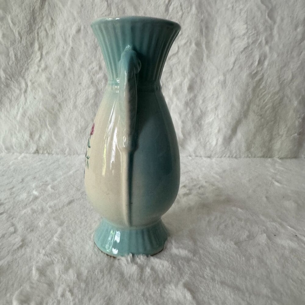Vintage Royal Copley Vase 20th Century Shabby Chic Cottage Floral Blue Pink 7" - Picture 4 of 8